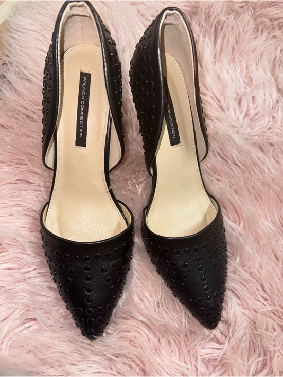 French Connection Shoes - French Connection Black Studded Pointed-Toe D'Orsay Heels